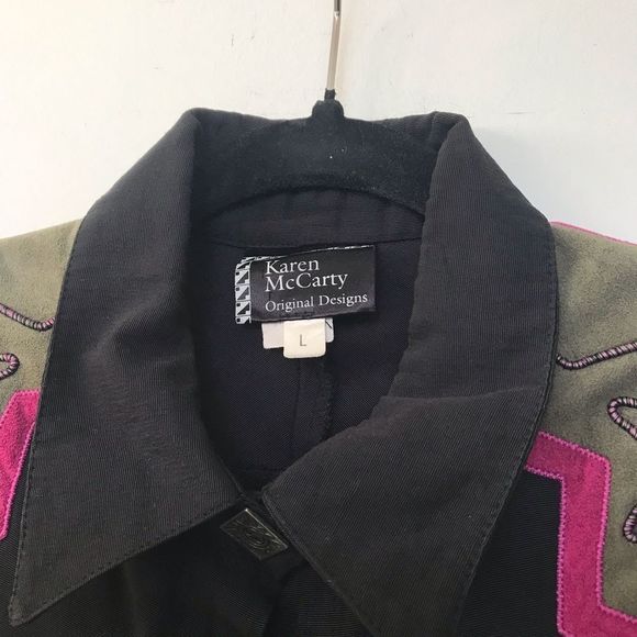 VINTAGE KAREN MCCARTY Size Large Black Rhinestone Button Down; Preloved - Picture 3 of 6